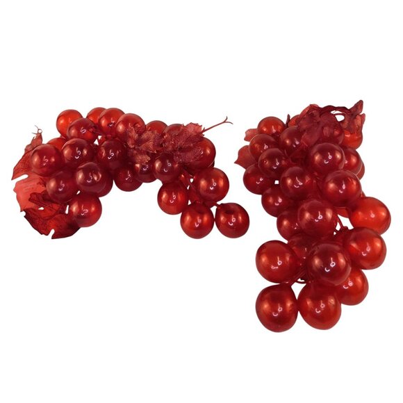 Decorative Faux Red Grapes Cluster With Leaves For Fruit Centerpiece Home Accent - Picture 1 of 10